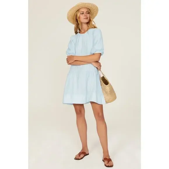 Club Monaco | Dresses | Club Monaco Soft Blue Shift Style Crewneck Tiered  Cloud Mini Dress Size Xs | Poshmark